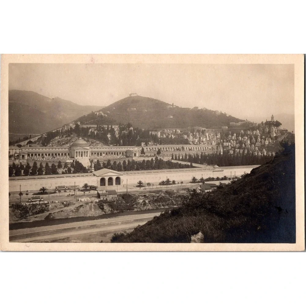 Vintage Genova Staglieno Cemetery Scenic Black & White‎ Postcard